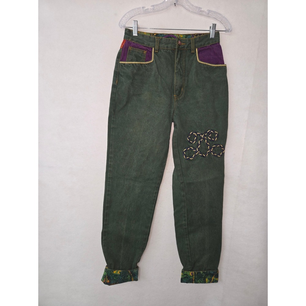 Vintage Major Damage Colorblock Jeans Green Purple Mens Size 30 High Rise 90s